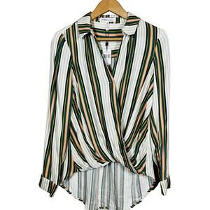 NEW! BCBGeneration Wrap Front Tunic Top Blouse Stripe Long Sleeve Casual - S